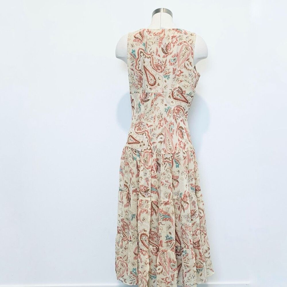 Dress Barn Cream Midi Dress with Coral & Teal Paisley Print - Picture 4 of 8